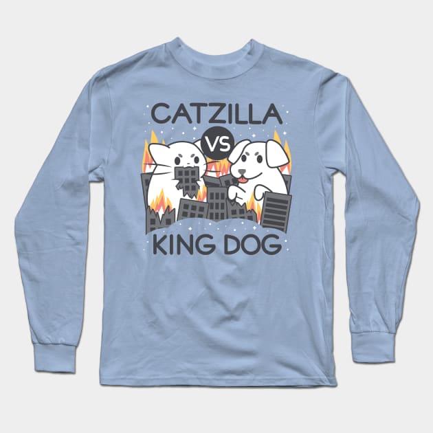 Catzilla vs King dog Long Sleeve T-Shirt by Domichan